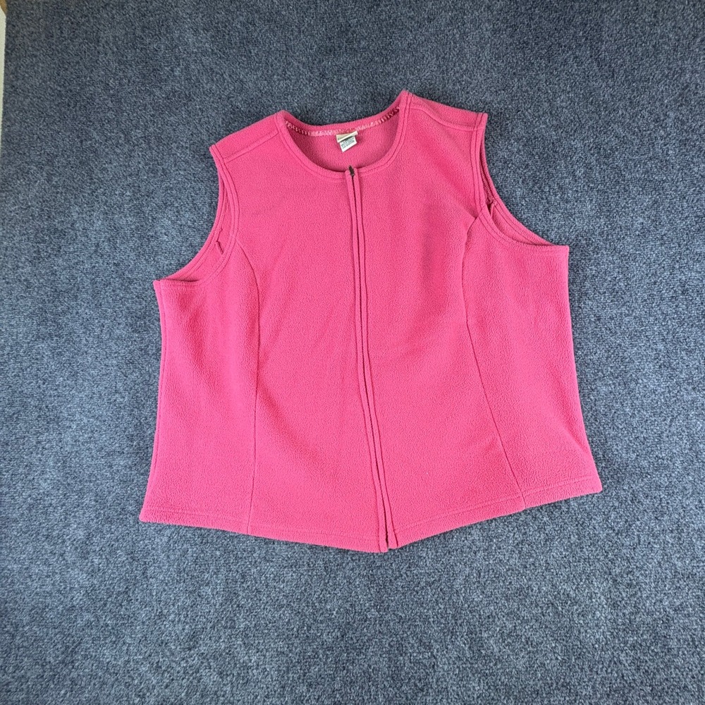 LL Bean Womens 2X Pink Fleece Full Zip Vest Sleeveless Jacket 0BGD3 Stretch‎